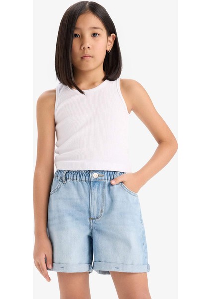 Kız Çocuk Paperbag Jean Şort B8113A825SM