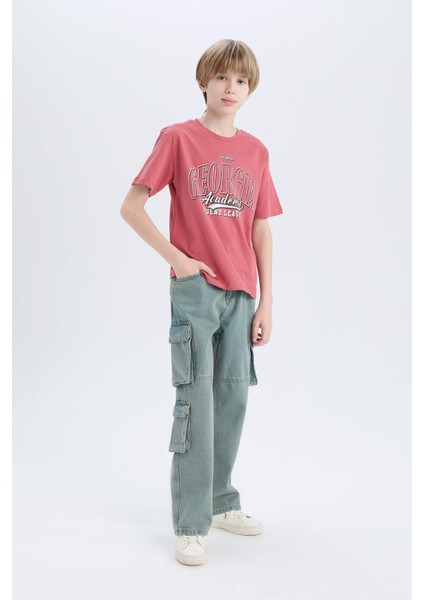Erkek Çocuk Bisiklet Yaka Baskılı Kısa Kollu Tişört