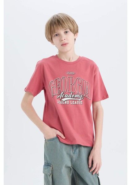 Erkek Çocuk Bisiklet Yaka Baskılı Kısa Kollu Tişört