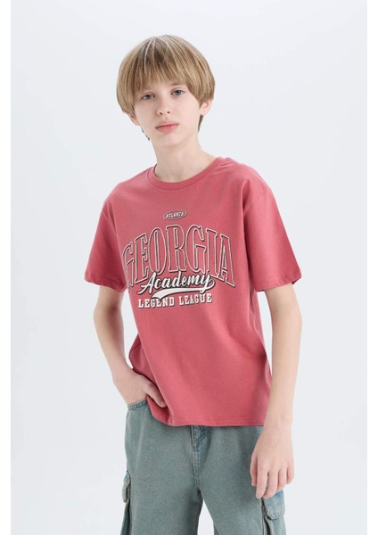 Erkek Çocuk Bisiklet Yaka Baskılı Kısa Kollu Tişört