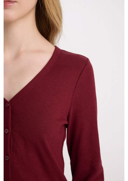 Fitted V Yaka Basic Düz Fitilli Kaşkorse Hırka D9619AX24WN