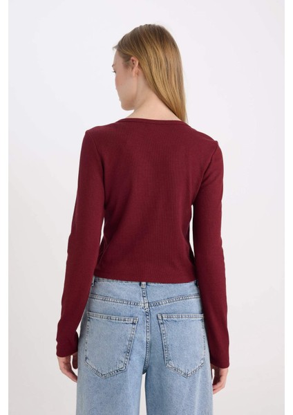 Fitted V Yaka Basic Düz Fitilli Kaşkorse Hırka D9619AX24WN