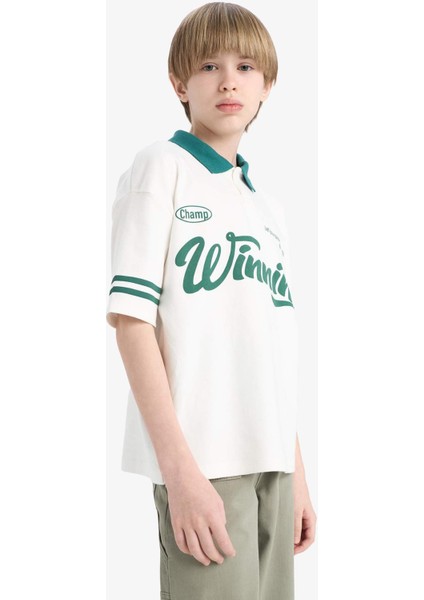 Erkek Çocuk Oversize Geniş Kalıp Polo Yaka Baskılı Kısa Kollu Tişört