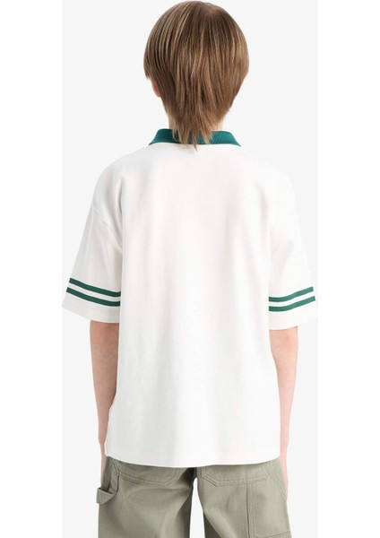 Erkek Çocuk Oversize Geniş Kalıp Polo Yaka Baskılı Kısa Kollu Tişört