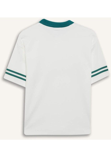 Erkek Çocuk Oversize Geniş Kalıp Polo Yaka Baskılı Kısa Kollu Tişört