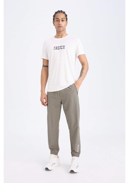 Esnek Kumaş Slim Fit Dar Kesim Bisiklet Yaka Baskılı Sporcu Kısa Kollu Tişört D7811AX25SP