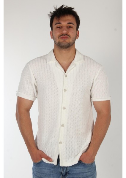 4177 Apaç Yaka Örgü Desen Gömlek