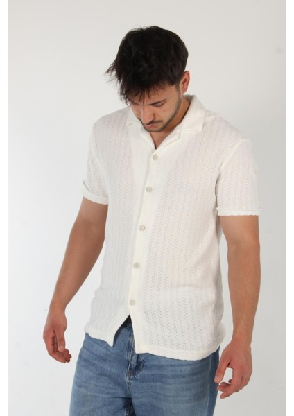 4177 Apaç Yaka Örgü Desen Gömlek