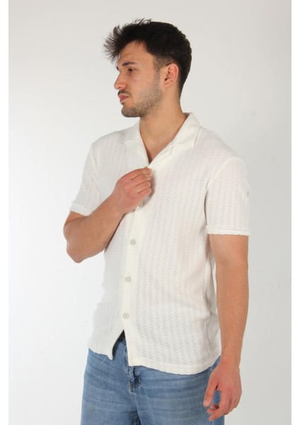 4177 Apaç Yaka Örgü Desen Gömlek
