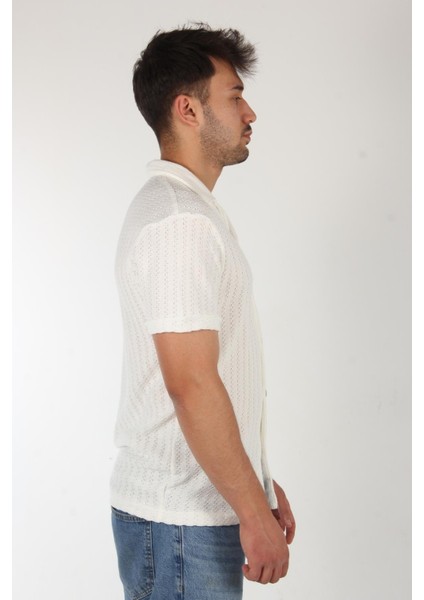 4177 Apaç Yaka Örgü Desen Gömlek