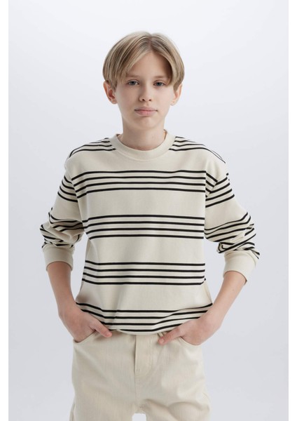Erkek Çocuk Bisiklet Yaka Çizgili Sweatshirt D7716A825SP