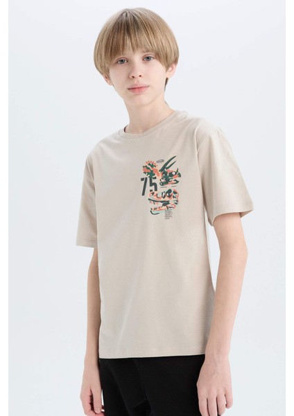 Erkek Çocuk Bisiklet Yaka Baskılı Kısa Kollu Tişört