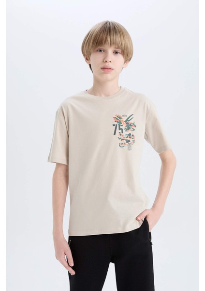 Erkek Çocuk Bisiklet Yaka Baskılı Kısa Kollu Tişört