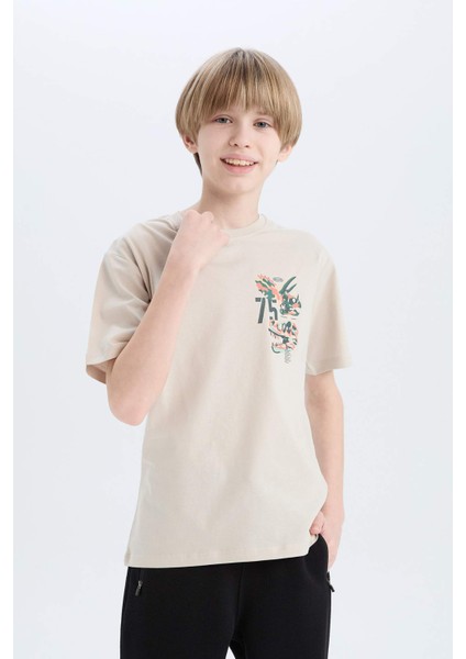 Erkek Çocuk Bisiklet Yaka Baskılı Kısa Kollu Tişört