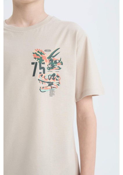 Erkek Çocuk Bisiklet Yaka Baskılı Kısa Kollu Tişört