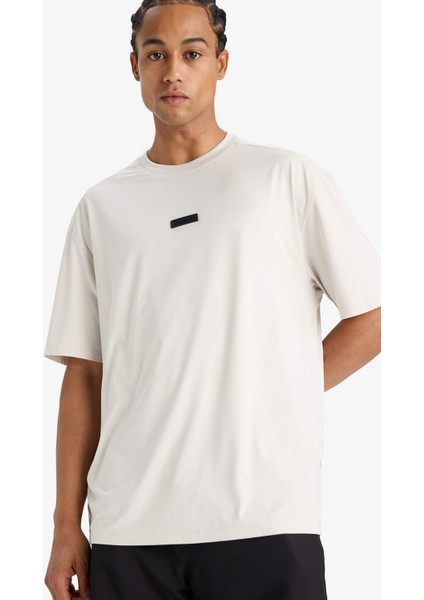 Boxy Fit Bisiklet Yaka Baskılı Sporcu Kısa Kollu Tişört D7365AX25SP