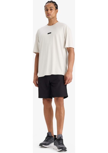 Boxy Fit Bisiklet Yaka Baskılı Sporcu Kısa Kollu Tişört D7365AX25SP