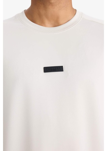 Boxy Fit Bisiklet Yaka Baskılı Sporcu Kısa Kollu Tişört D7365AX25SP