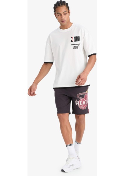 Fit NBA Miami Heat Oversize Geniş Kalıp Bisiklet Yaka Sırt Baskılı Kısa Kollu Tişört
