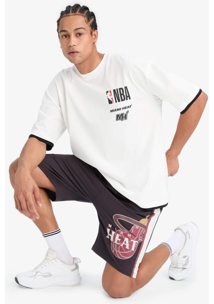 Fit NBA Miami Heat Oversize Geniş Kalıp Bisiklet Yaka Sırt Baskılı Kısa Kollu Tişört