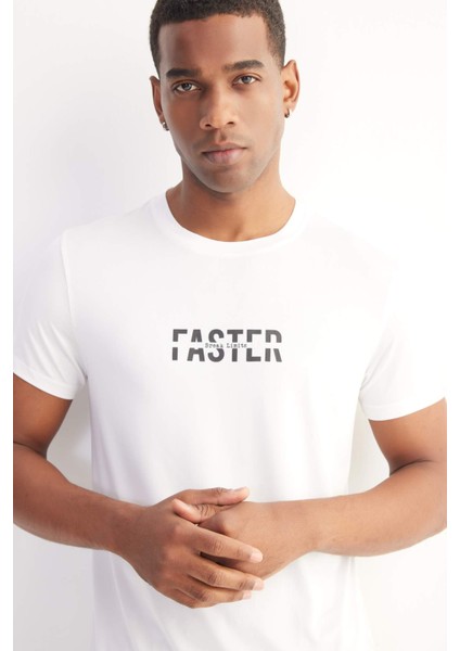 Fit Esnek Kumaş Slim Fit Dar Kesim Bisiklet Yaka Baskılı Sporcu Kısa Kollu Tişört D7811AX25SP