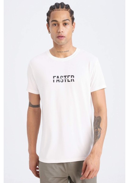 Fit Esnek Kumaş Slim Fit Dar Kesim Bisiklet Yaka Baskılı Sporcu Kısa Kollu Tişört D7811AX25SP