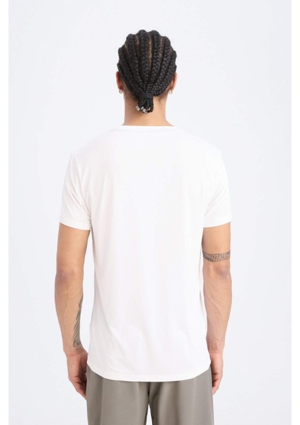 Fit Esnek Kumaş Slim Fit Dar Kesim Bisiklet Yaka Baskılı Sporcu Kısa Kollu Tişört D7811AX25SP