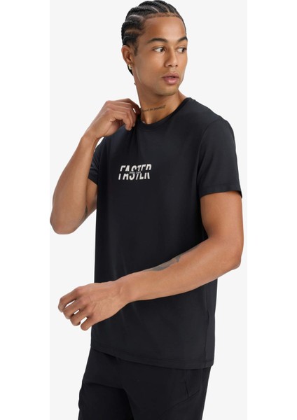 Fit Esnek Kumaş Slim Fit Dar Kesim Bisiklet Yaka Baskılı Sporcu Kısa Kollu Tişört D7811AX25SP