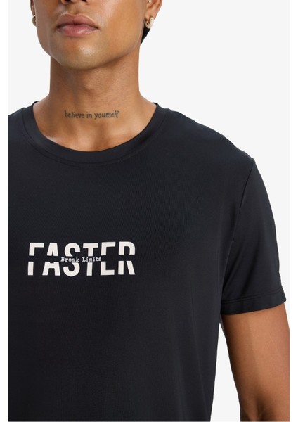 Fit Esnek Kumaş Slim Fit Dar Kesim Bisiklet Yaka Baskılı Sporcu Kısa Kollu Tişört D7811AX25SP