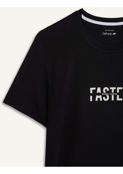 Fit Esnek Kumaş Slim Fit Dar Kesim Bisiklet Yaka Baskılı Sporcu Kısa Kollu Tişört D7811AX25SP