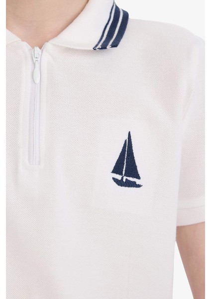 Erkek Çocuk Polo Yaka Nakışlı Pike Kısa Kollu Tişört D8091A825SM