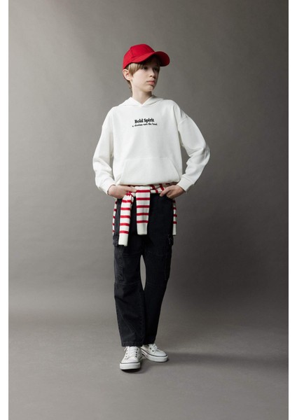 Erkek Çocuk Oversize Geniş Kalıp Kapüşonlu Nakışlı Sweatshirt D8498A825SP