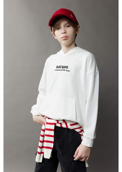 Erkek Çocuk Oversize Geniş Kalıp Kapüşonlu Nakışlı Sweatshirt D8498A825SP