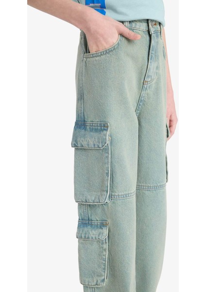 Erkek Çocuk Beli Lastikli Kargo Cepli Düz Paça Jean Pantolon D7088A825SP