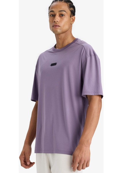 Fit Boxy Fit Bisiklet Yaka Baskılı Sporcu Kısa Kollu Tişört D7365AX25SP