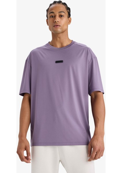 Fit Boxy Fit Bisiklet Yaka Baskılı Sporcu Kısa Kollu Tişört D7365AX25SP