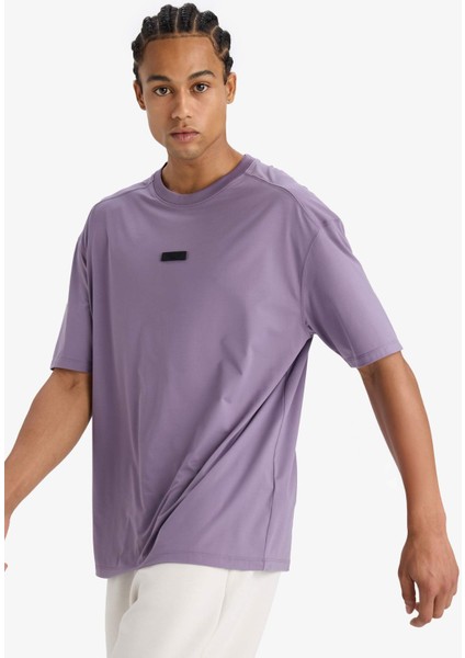 Fit Boxy Fit Bisiklet Yaka Baskılı Sporcu Kısa Kollu Tişört D7365AX25SP