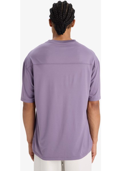 Fit Boxy Fit Bisiklet Yaka Baskılı Sporcu Kısa Kollu Tişört D7365AX25SP