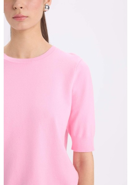 Regular Fit Bisiklet Yaka Basic Düz Kısa Kollu Triko Kazak D6272AX25SM