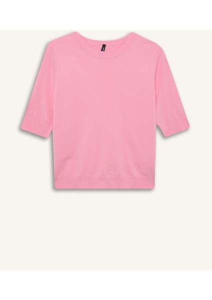 Regular Fit Bisiklet Yaka Basic Düz Kısa Kollu Triko Kazak D6272AX25SM