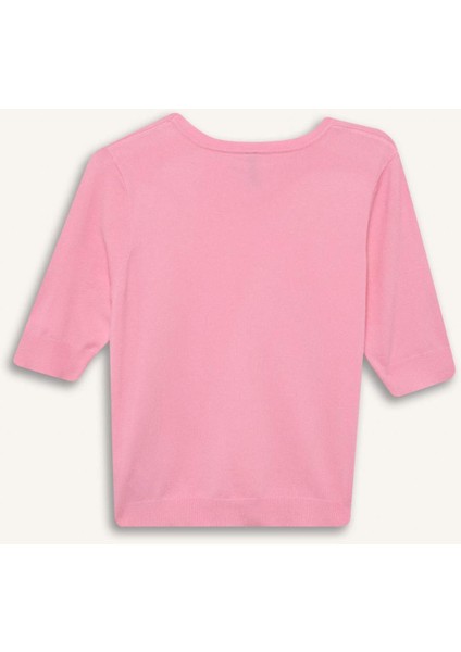 Regular Fit Bisiklet Yaka Basic Düz Kısa Kollu Triko Kazak D6272AX25SM