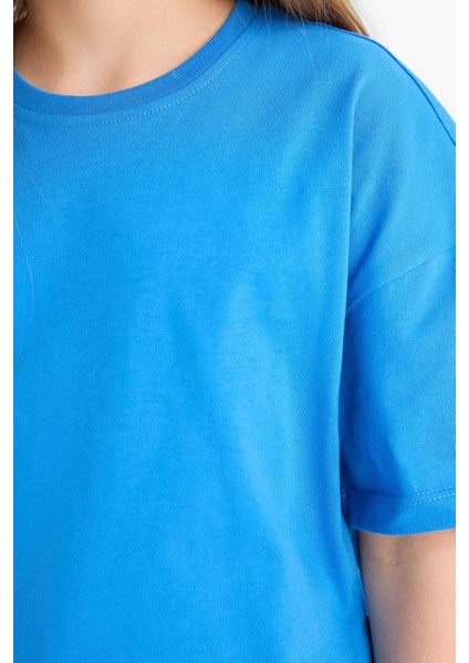 Kız Çocuk Relax Fit Bisiklet Yaka Basic Düz Kısa Kollu Tişört Z5095A625SM