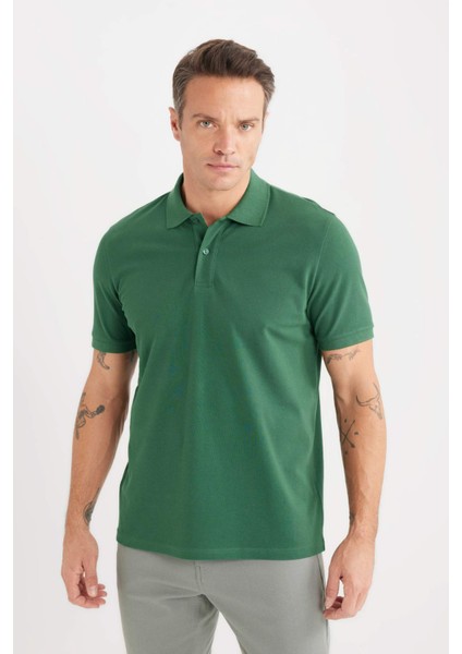 %100 Pamuk Regular Fit Polo Yaka Kısa Kollu Basic Düz Pike Kumaş Tişört C1293AX25SP