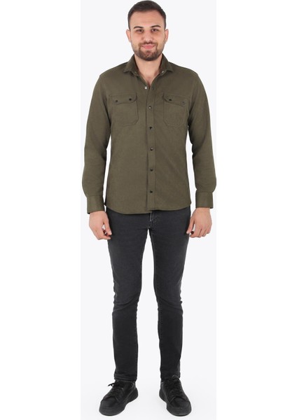 16463 Çift Cep Süet Kaplama Gömlek