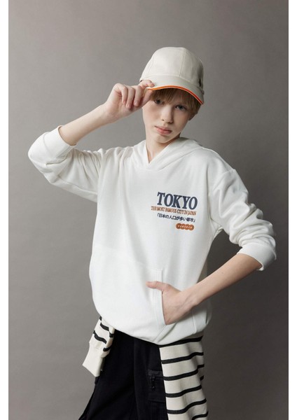 Erkek Çocuk Oversize Geniş Kalıp Kapüşonlu Sırt Baskılı Sweatshirt D8495A825SP