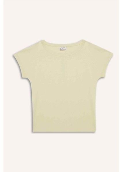 Kız Çocuk Slim Fit Dar Kesim Bisiklet Yaka Basic Düz Fitilli Kaşkorse Kısa Kollu Tişört B3053A825SM