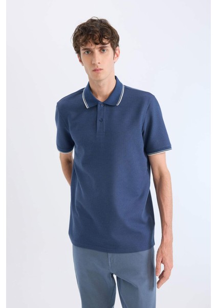 Regular Fit Polo Yaka Kısa Kollu Waffle Tişört D7932AX25SP