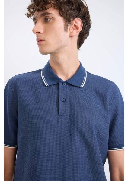 Regular Fit Polo Yaka Kısa Kollu Waffle Tişört D7932AX25SP