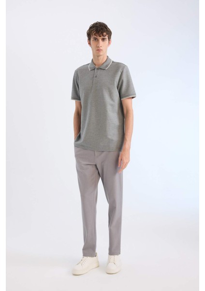 Regular Fit Polo Yaka Kısa Kollu Dokulu Waffle Tişört D7932AX25SP