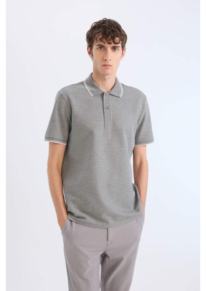 Regular Fit Polo Yaka Kısa Kollu Dokulu Waffle Tişört D7932AX25SP